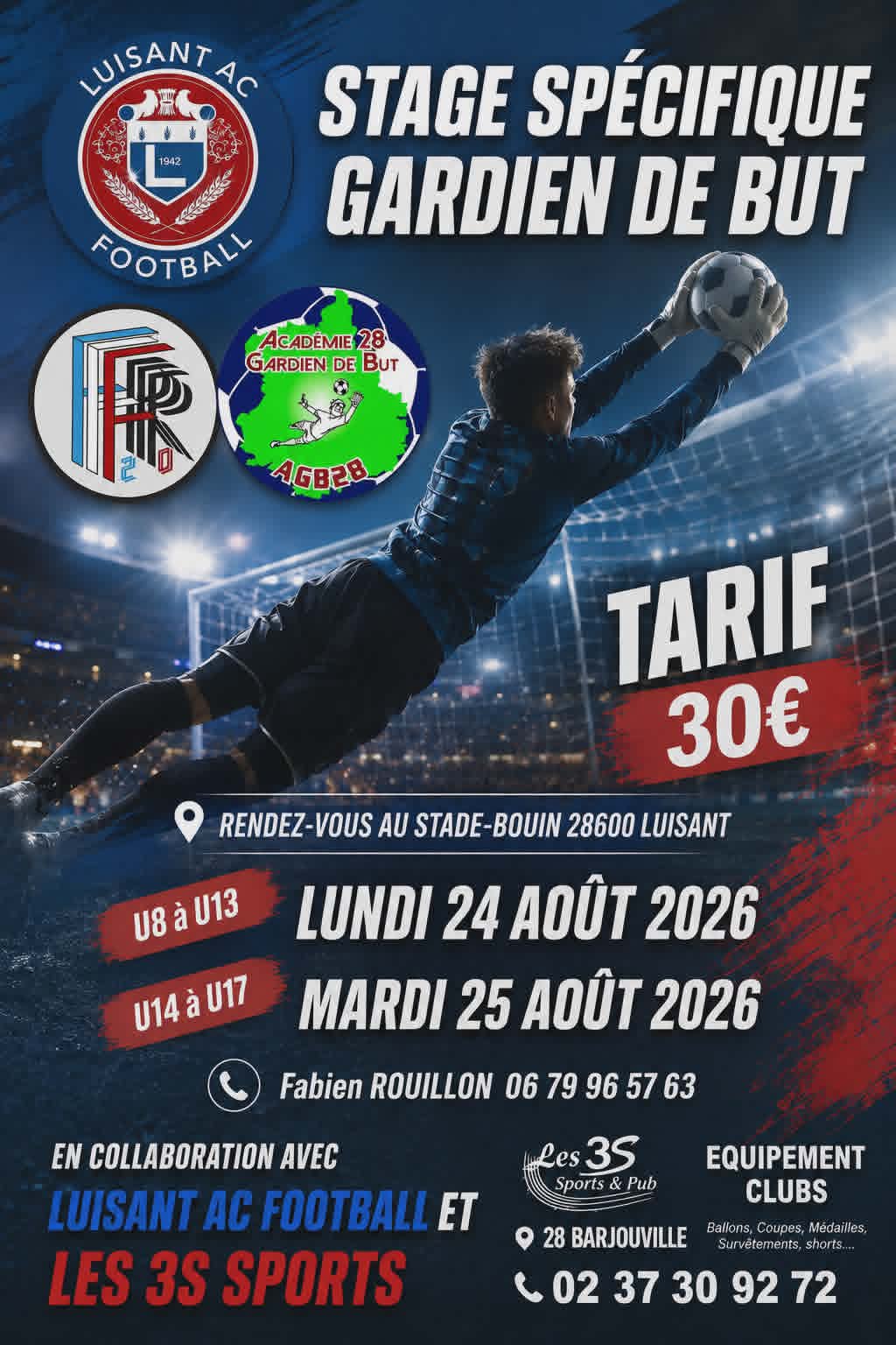 Affiche stage spécifique gardien de but FR20 Sport — Luisant 2026